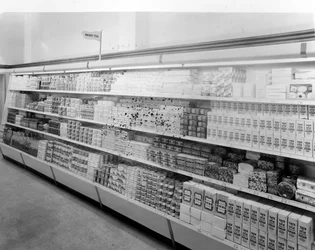 Thee- en suikerafdeling, Woolworths winkel, 1956